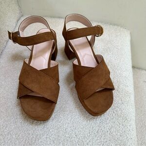 Zara Trafaluc Elegant Brown Women's Platform Block Heel Sandals 37